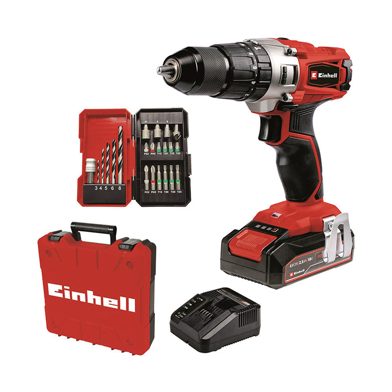 Atornillador percutor batería EINHELL TE-CD 18/2 + 22 accesorios