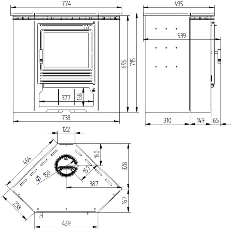 Estufa de leña M-105 FM para esquina