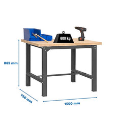 Banco de trabajo Bt6 L Mdf 1500x750 Antracita/Madera Simonwork