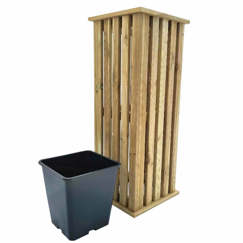 Macetero con soporte vertical de madera - Tupiscinayjardin.com