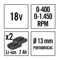 Taladro percutor con bateria Ratio AR18-2PNM
